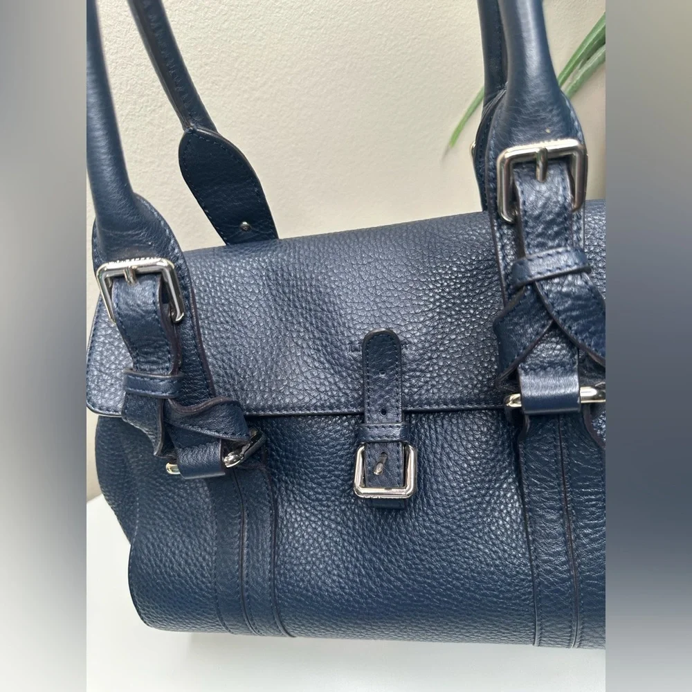 L.K. Bennett “Emma” Navy Pebbled Leather Satchel Bag | Classic British Style - Picture 8 of 11